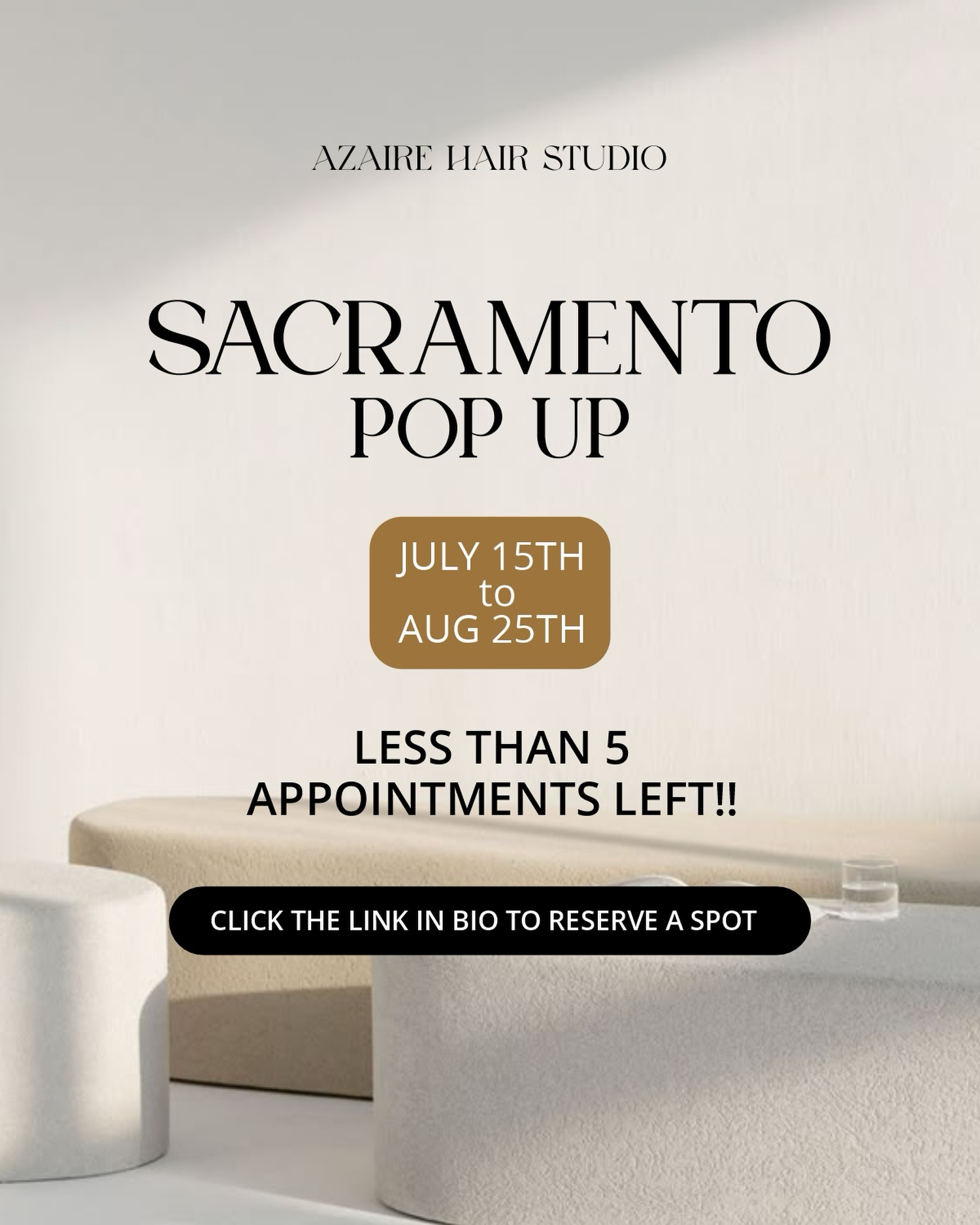 Sacramento clients, 
appointments are filling FAST. Reserve your slot before we’re fully booked.

Secure using the link in our bio